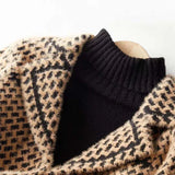 Vionne | Women's Cropped Houndstooth Knit Jacket with Double-Breasted Buttons