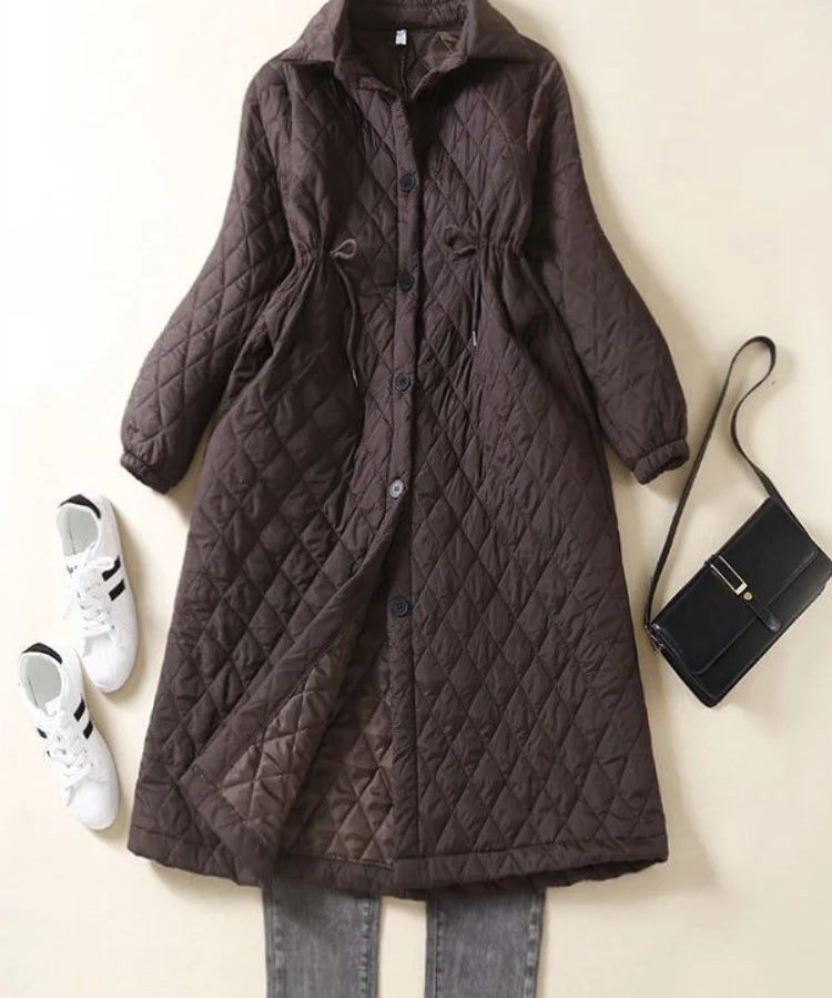 Maren | Women's Diamond Quilted Long Coat with Drawstring Waist