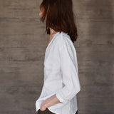 Maddie | Women Shirt With Linen Collarless V Neck