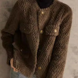 Leonora | Women's Short Velvet-Texture Coat with Gold Button Detail