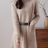 Edith | Women's Wool Cashmere Knit Dress with Half-Turtleneck and Pockets