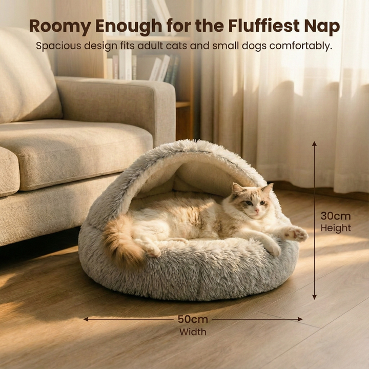 Cloofie – Plush Cave Bed for Cats, Semi-Enclosed
