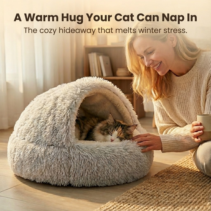 Cloofie – Plush Cave Bed for Cats, Semi-Enclosed