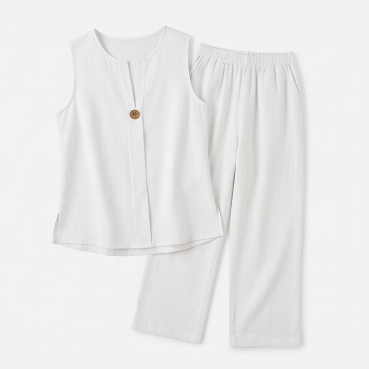 Lunavia – Women's Sleeveless Linen Co-Ord Set with Wide-Leg Pants