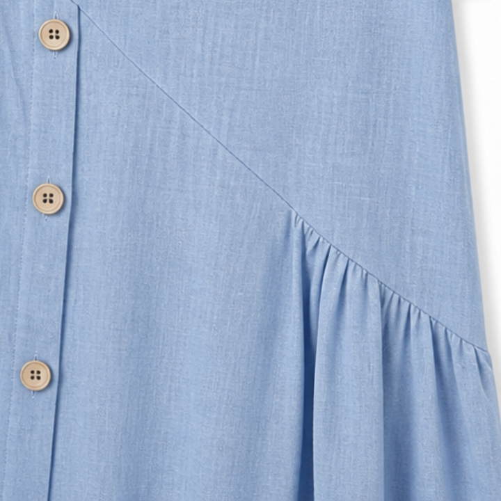 Lunavia – Women's Cotton-Linen Asymmetric Button Midi Dress