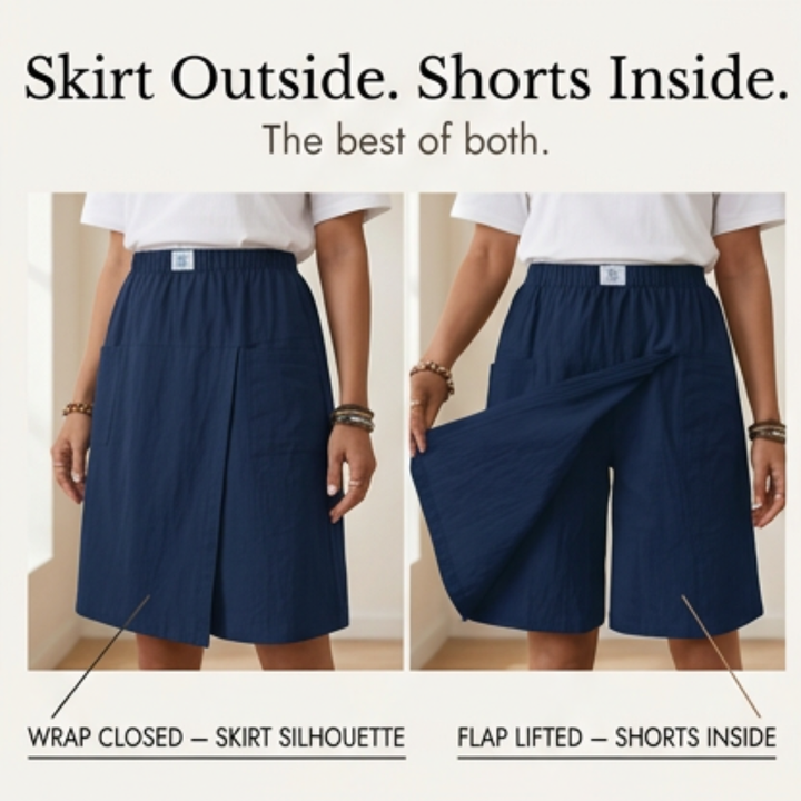 Soléva – Women's Wrap-Front Skort with Hidden Shorts