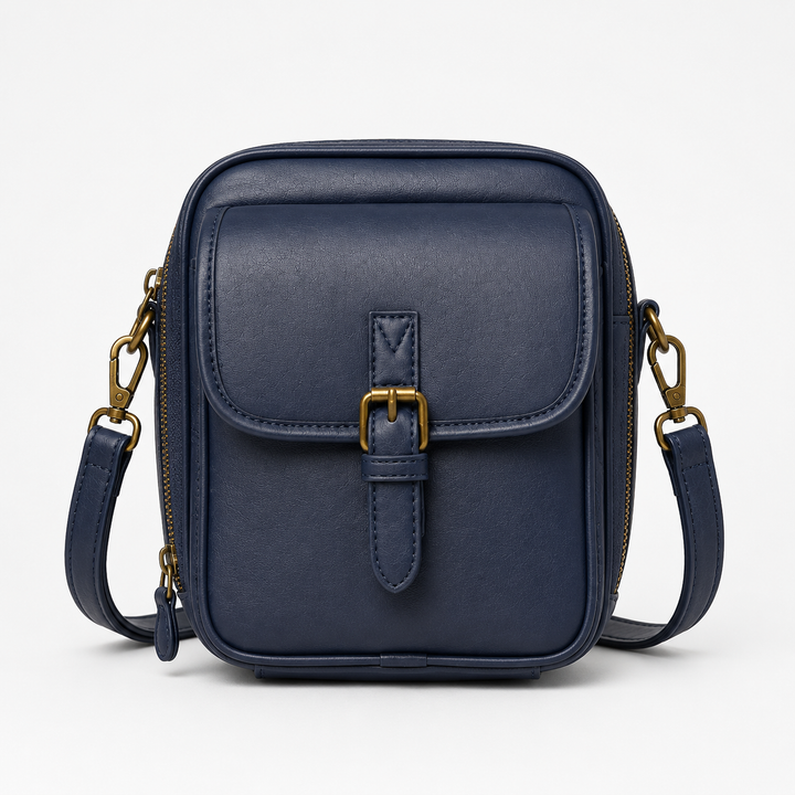 Solene – Structured PU crossbody bag with built-in wallet and glasses compartment