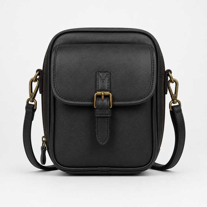 Solene – Structured PU crossbody bag with built-in wallet and glasses compartment