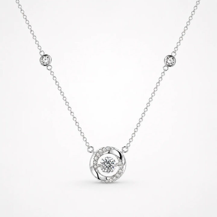 Lunavia – Floating Stone Silver Necklace with Pavé Halo