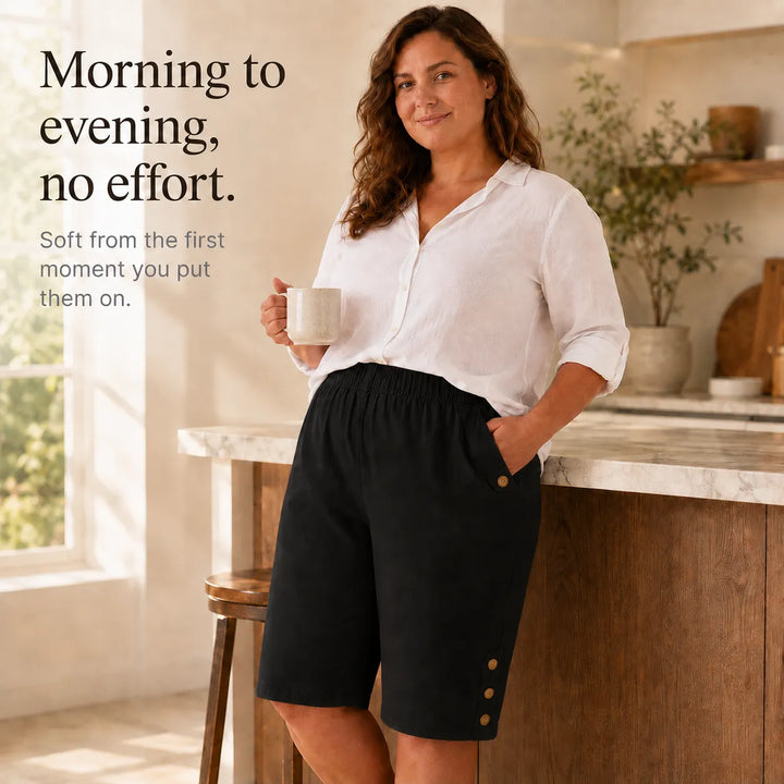 Velora – Plus Size Elastic Waist Capri Pants with Side Button Detail