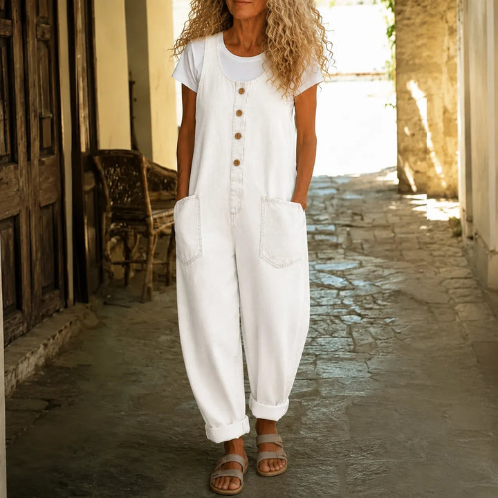 Lora – Vintage Overalls with Button Front and Patch Pockets