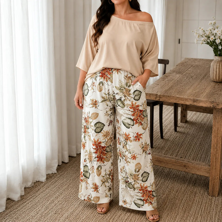 Solene – Off Shoulder Floral Wide Leg Pants Set for Women