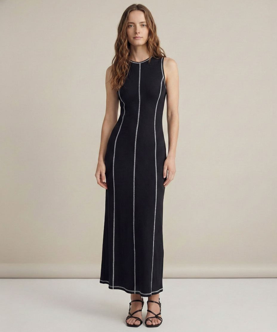 Mireya | Women's Ribbed Knit Maxi Dress with Contrast Seam Detail