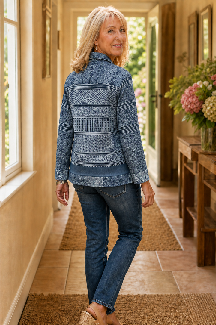 Layerlyn – Denim Patchwork Textured Knit Blouse