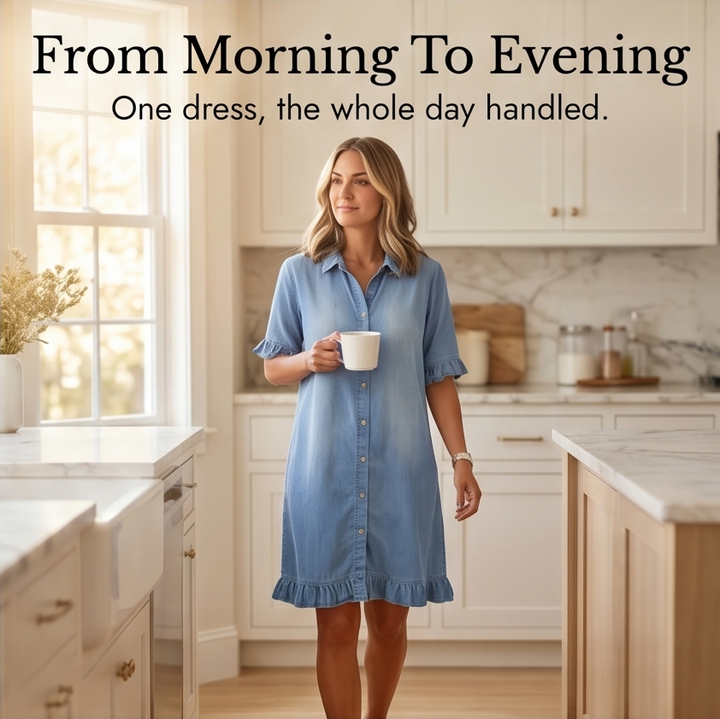 Aveline – Women's Soft Shirt Dress with Ruffle Hem