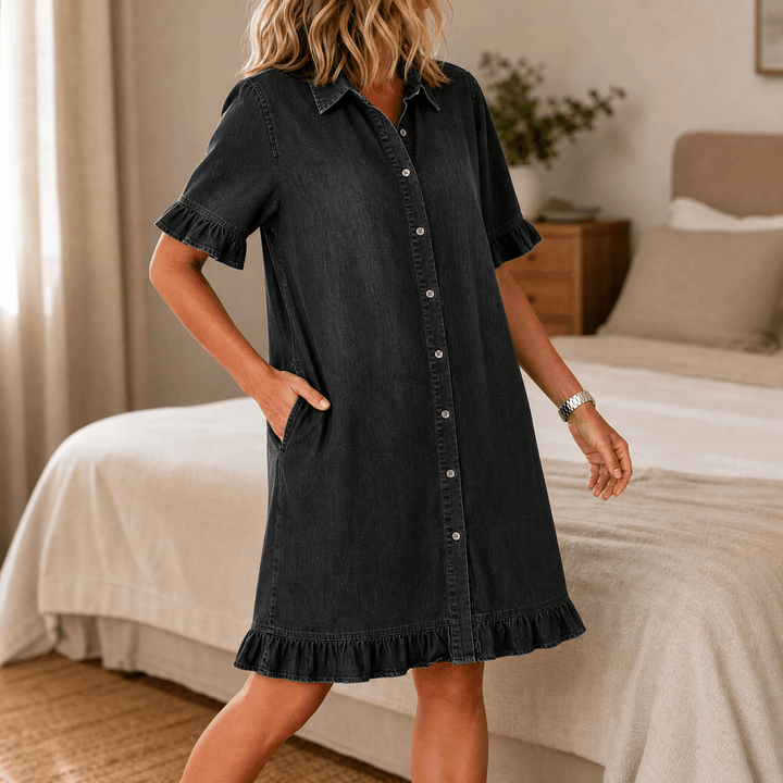 Aveline – Women's Soft Shirt Dress with Ruffle Hem