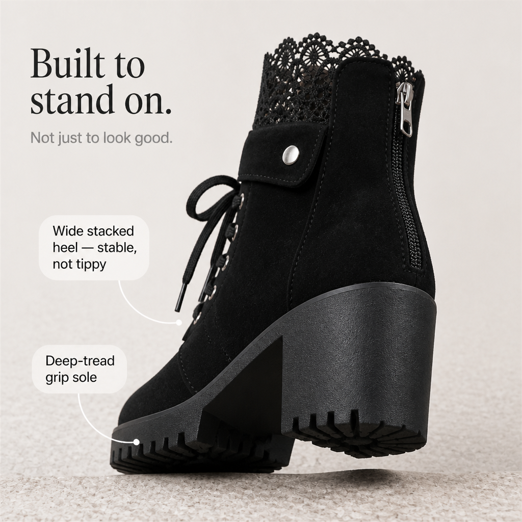 Lacevoya – Lace-Up Chunky Heel Ankle Booties