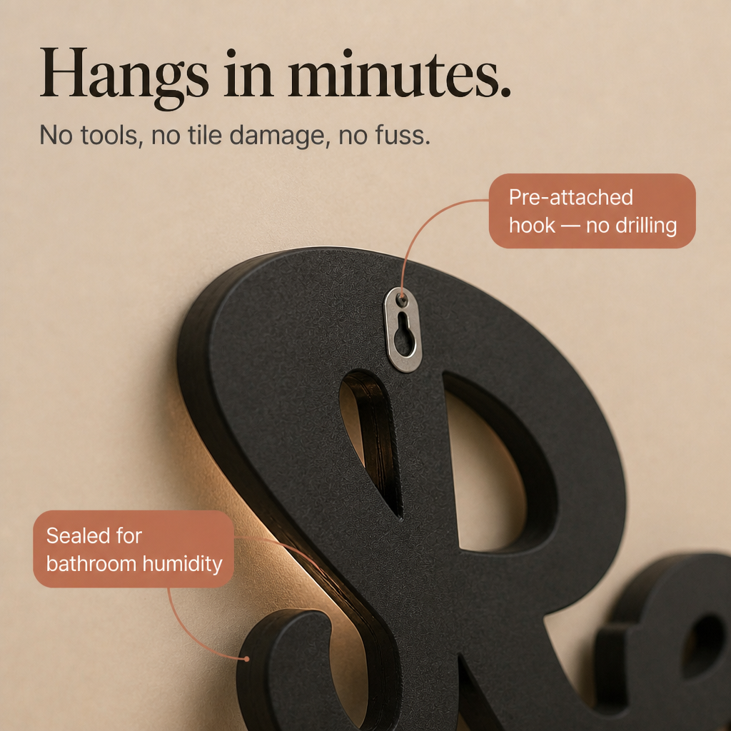 Millhouse Woodcraft – Layered Wood Cutout Bathroom Wall Sign Set