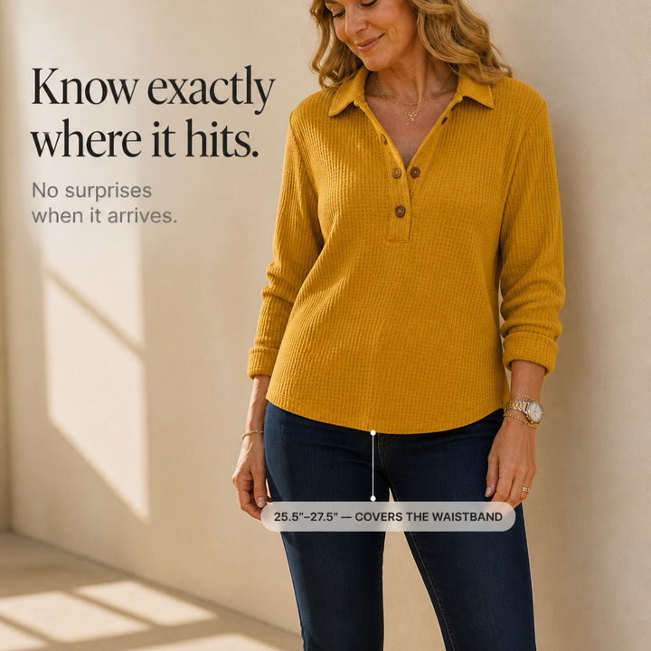Wovella – Waffle-Knit Button Henley Top