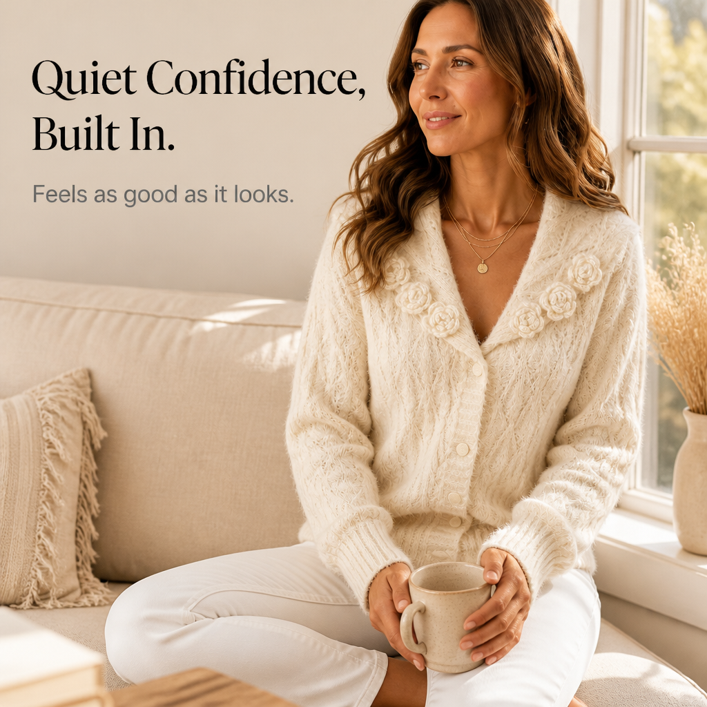 Florabelle Knit – Floral 3D Lapel Cable Knit Cardigan