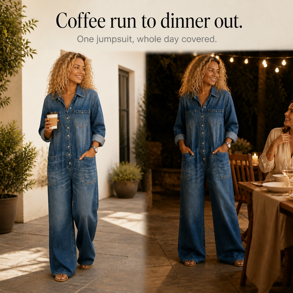 Onedress – Wide-Leg Button-Front Denim Jumpsuit