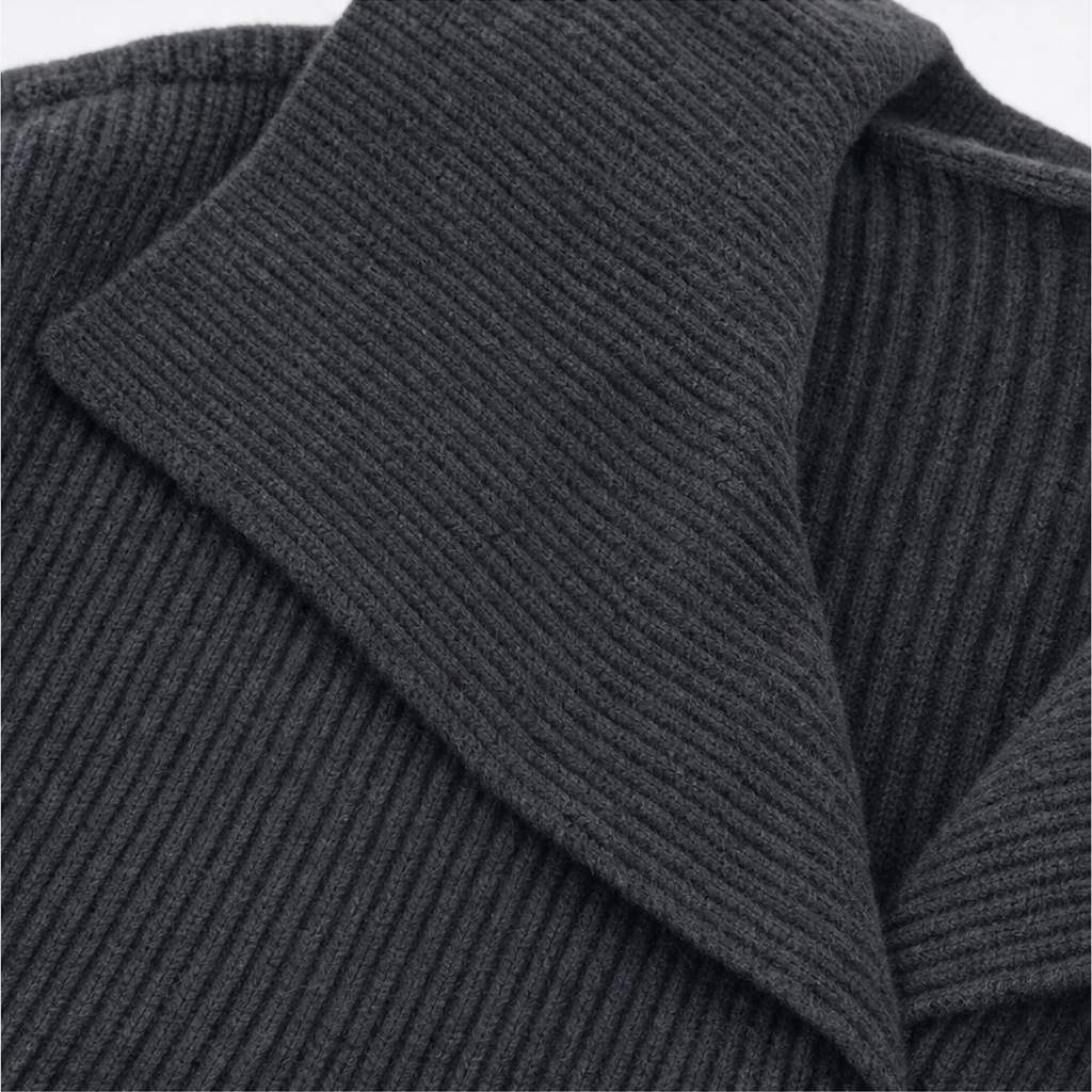Wearbella – Diagonal Zip Oversized Collar Ribbed Knit Jacket