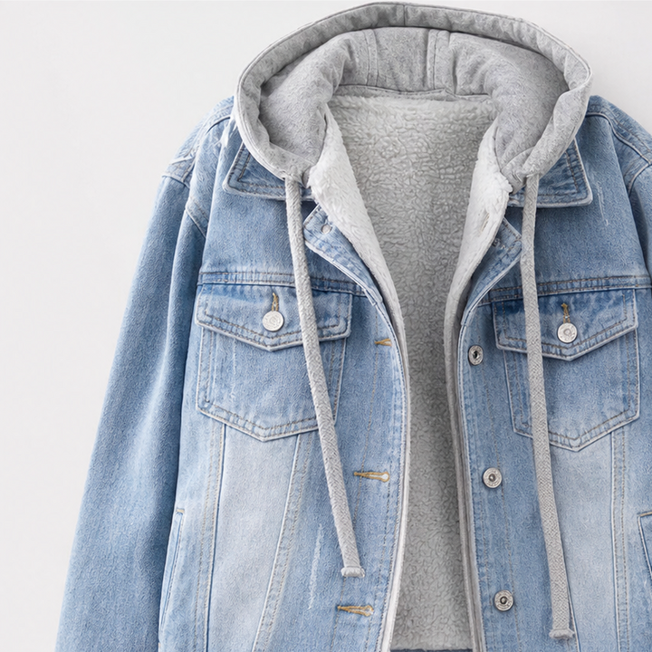Layerly – Hooded Two-Tone Layered Denim Jacket