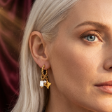 Celeste | Women's Hoop Earrings with Stone Charm and Hinged Closure