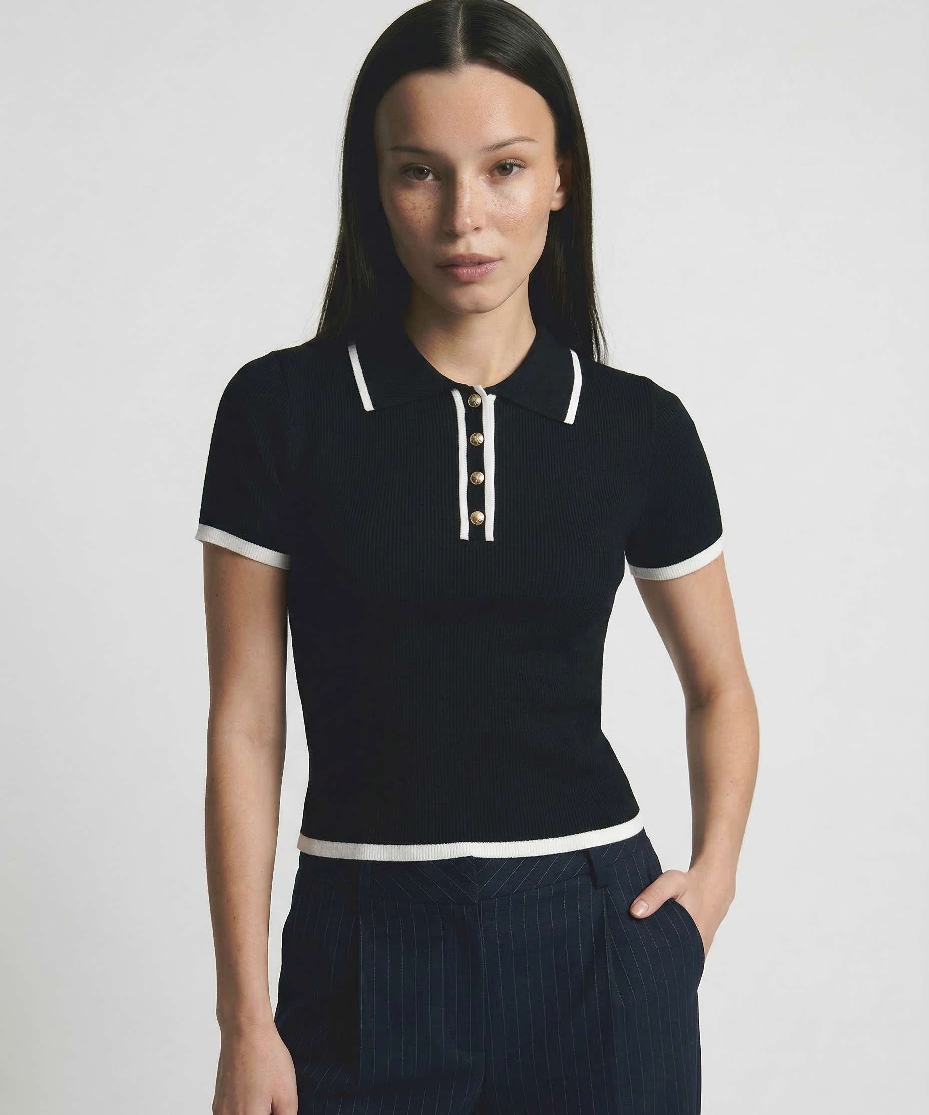 Linea | Women Polo Top With Cotton Contrast Trim