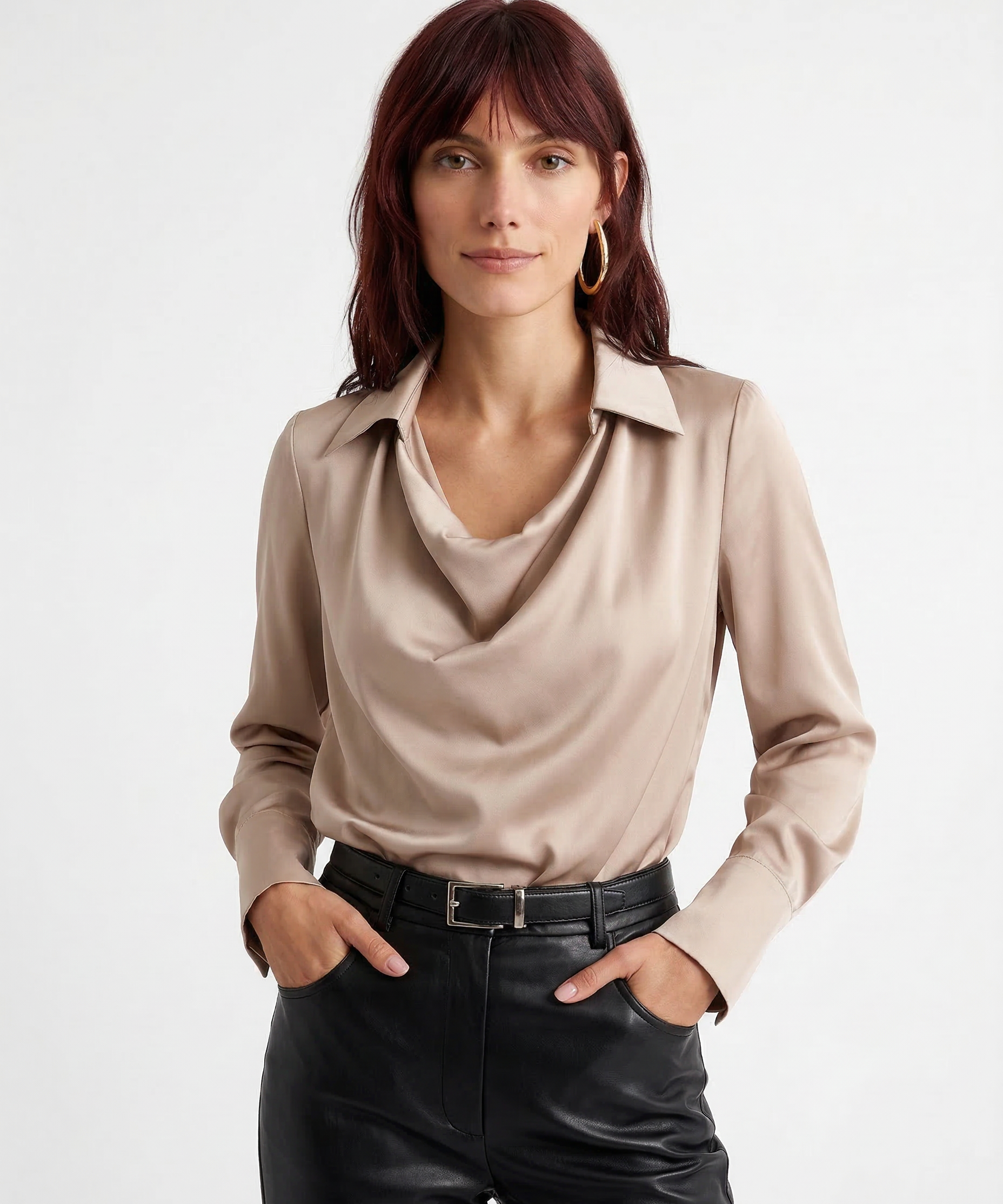 Avery | Women Top With DrapedCowl PolyesterSilk