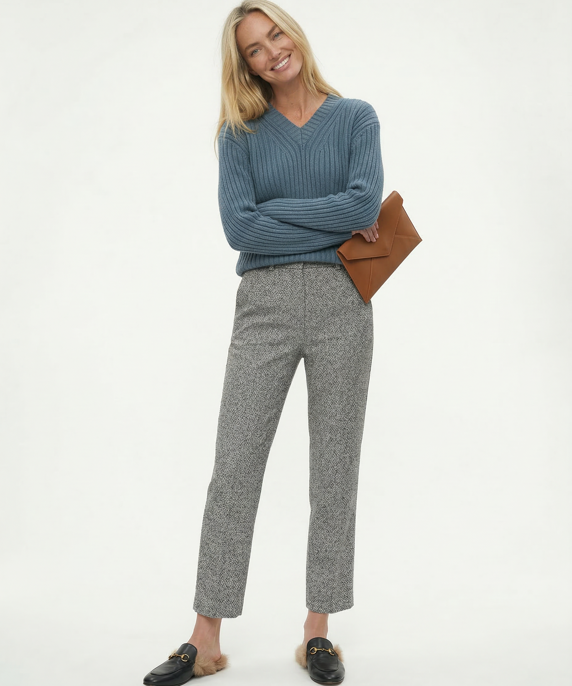 Vivian | Women's Wool Blend Straight Leg Trousers with High Waist