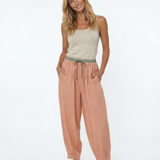Éline | Women's Linen Tapered Pants with High Stretch Waist
