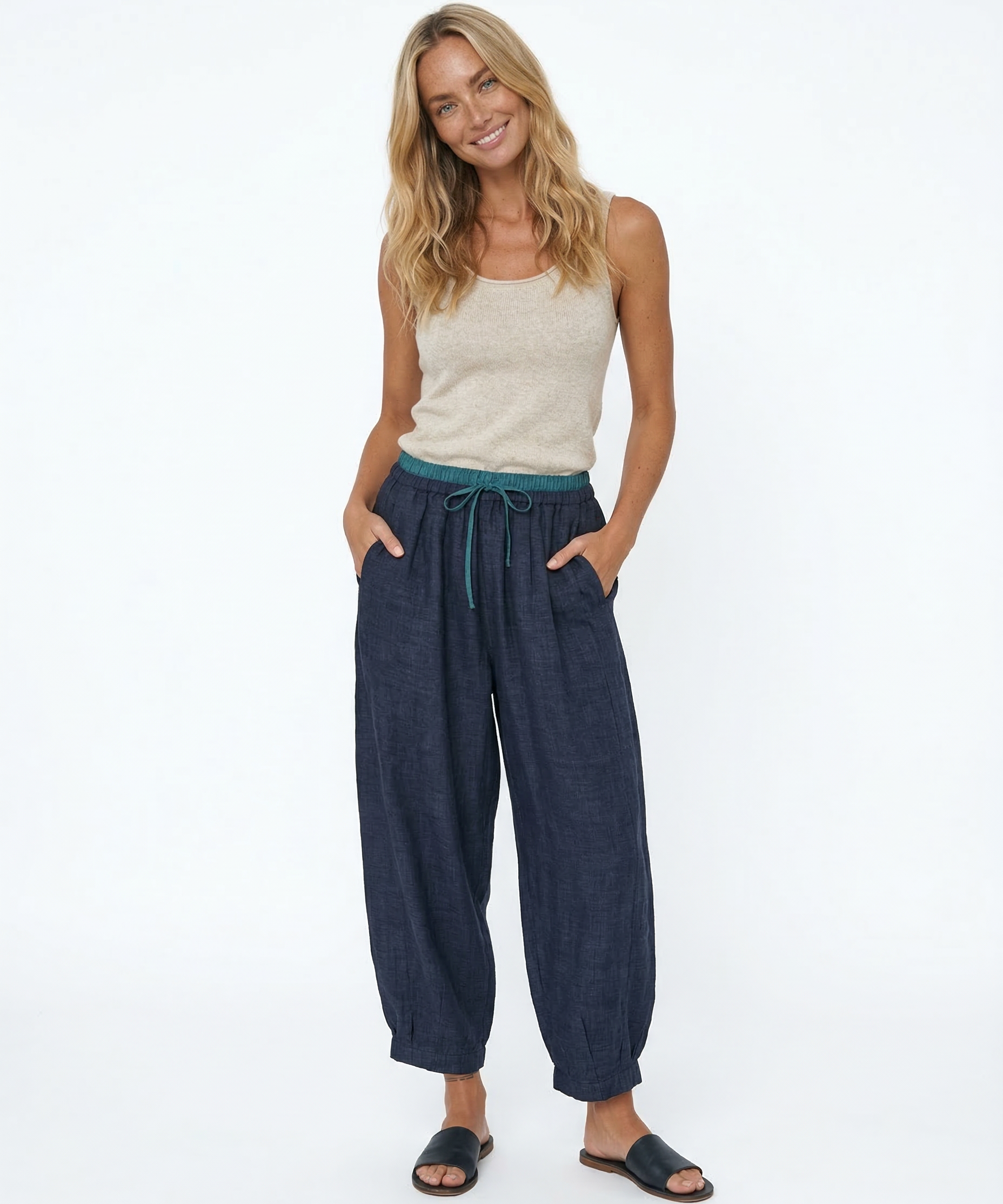 Éline | Women's Linen Tapered Pants with High Stretch Waist