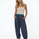 Éline | Women's Linen Tapered Pants with High Stretch Waist