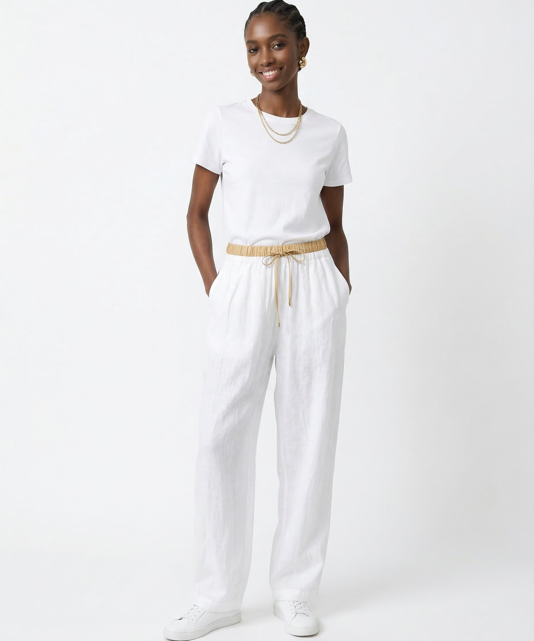 Éline | Women's Linen Tapered Pants with High Stretch Waist