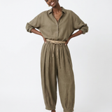 Éline | Women's Linen Tapered Pants with High Stretch Waist