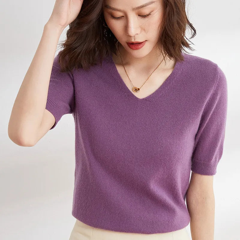 Elysian | Women’s Knit Top with V-Neckline and Short Sleeves