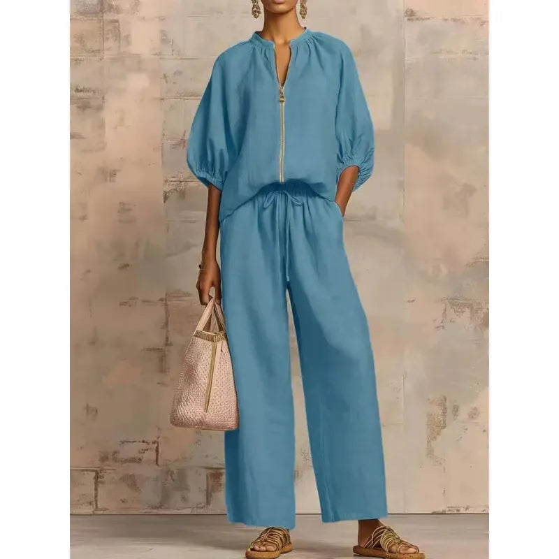 Amelia | Women's Pants Set with Zipper and Drawstring