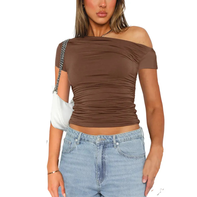 Melanie | Women's Top with Asymmetrical Neckline and Ruching