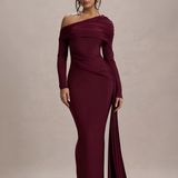Evangeline | Women's One-Shoulder Ruched Midi Gown with Slim Fit
