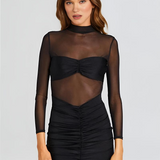 Bianca | Women's Sheer Ruched Midi Dress with Slim Fit Silhouette