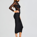 Bianca | Women's Sheer Ruched Midi Dress with Slim Fit Silhouette