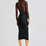 Bianca | Women's Sheer Ruched Midi Dress with Slim Fit Silhouette