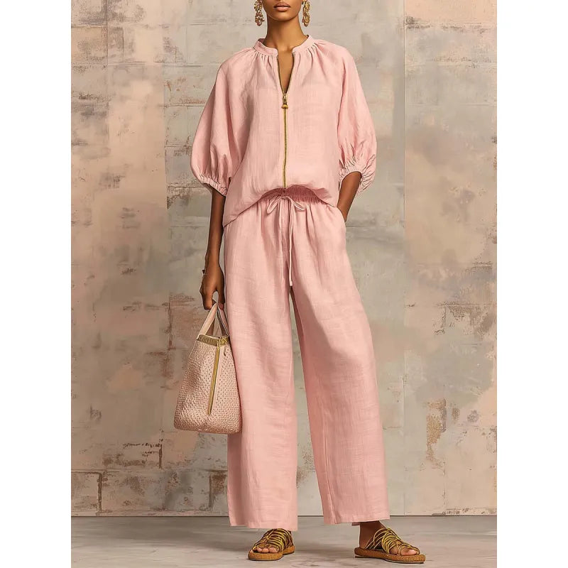 Amelia | Women's Pants Set with Zipper and Drawstring