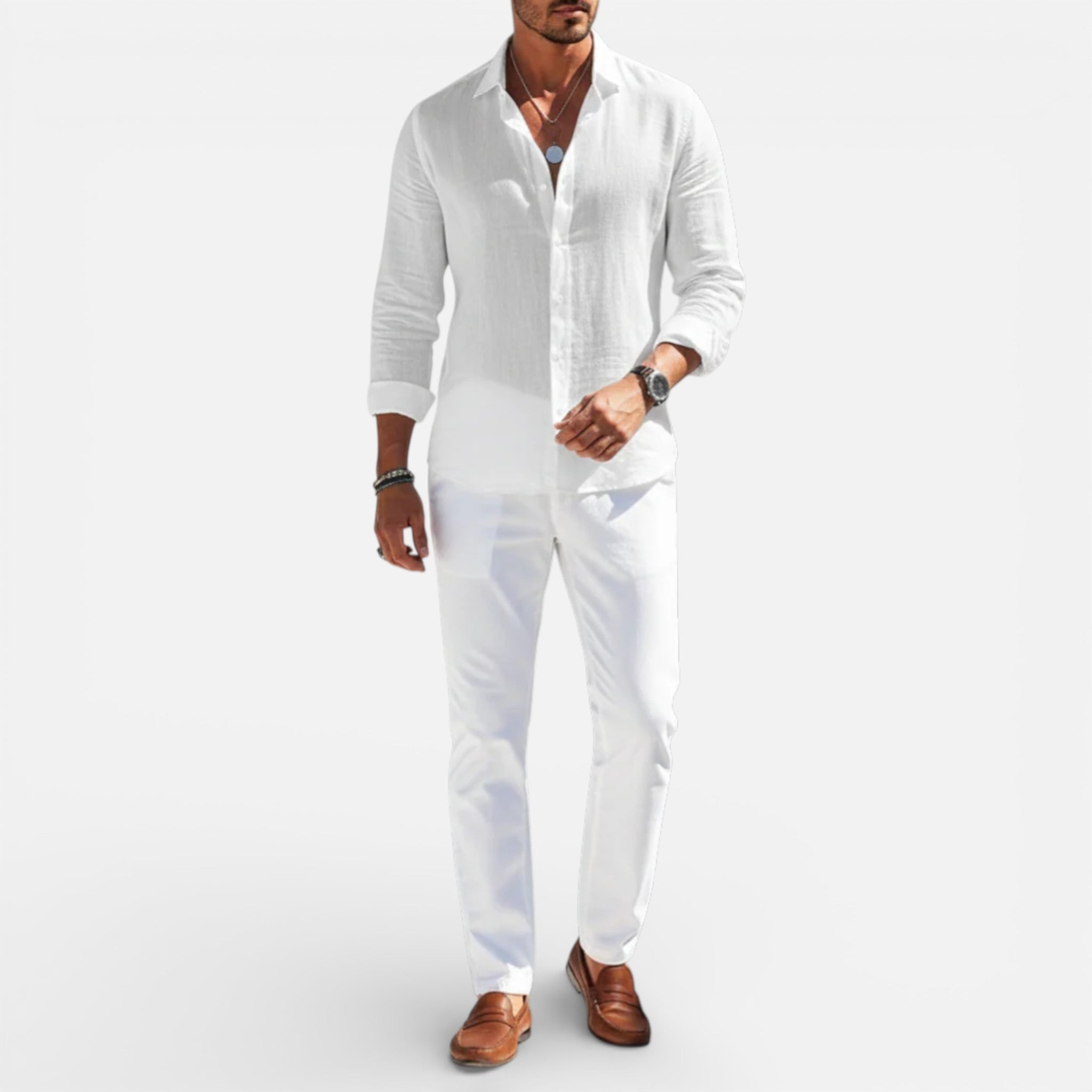 Men’s Breathable Linen Button-Up