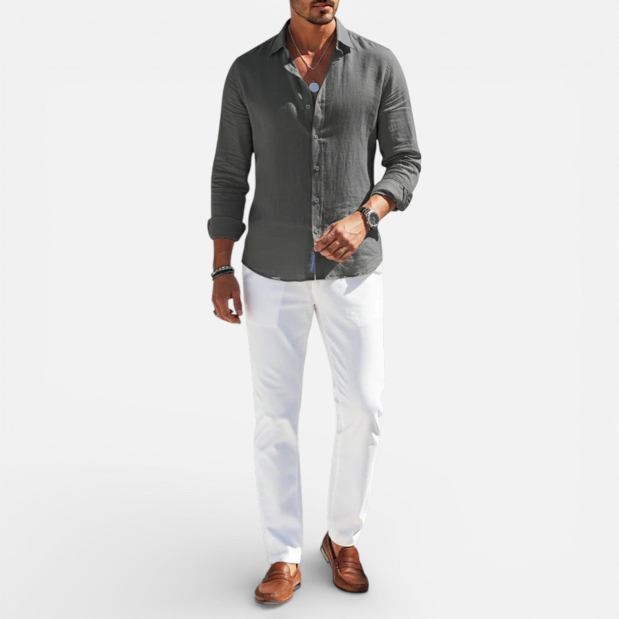 Men’s Breathable Linen Button-Up