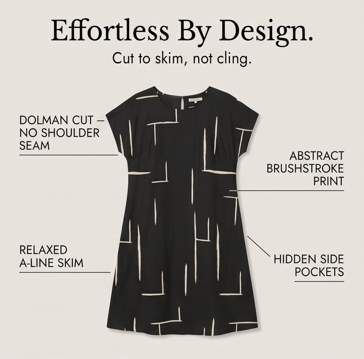 Elunara – Women's Pocketed Dolman Dress with Abstract Print