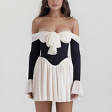 Victoria | Women's Draped Mini Dress with Contrast Black Accents