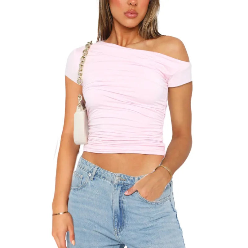 Melanie | Women's Top with Asymmetrical Neckline and Ruching