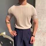 Magnus | Men's Striped Textured Ice Silk T-Shirt